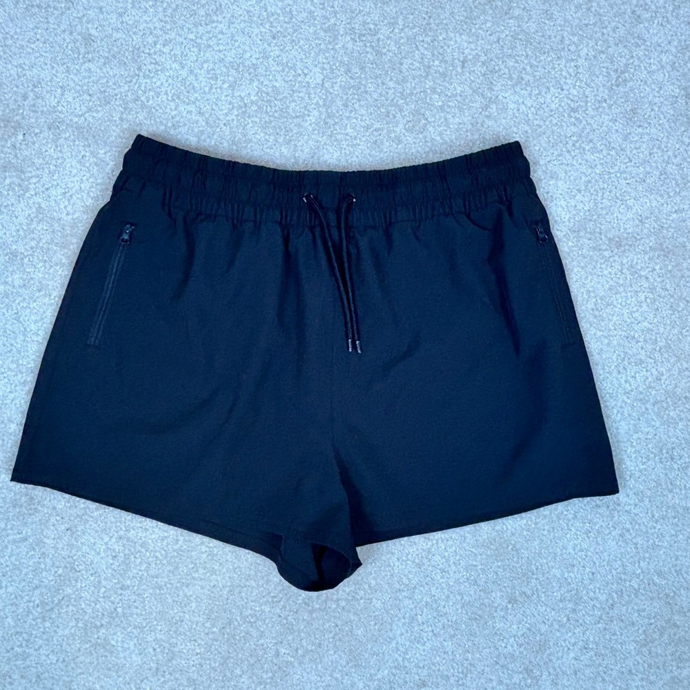 Ocean Pacific Womens XL Black Athletic Shorts‎ Recycled Stretch Zipper Pockets